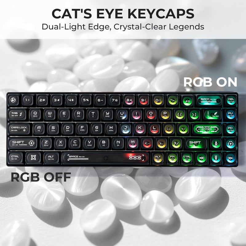 OHY XVX Black Shine Through Keycaps for Mechanical Keyboards - 136 Keys Black Translucent Cat Eye Design,Cherry MAX Profile, PC+PBT Frosted RGB Keycaps - Image 4